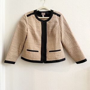 Chico's Full Zip‎ Up Quilted Polka Dot Lined Casual Blazer Jacket Size 2 (12-14)